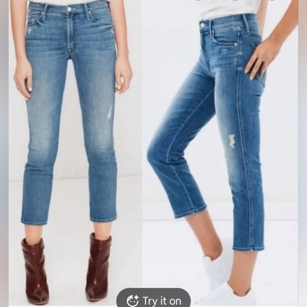 MOTHER High Waisted Rascal Crop Graffiti Girl Distressed Ankle Cropped Jeans